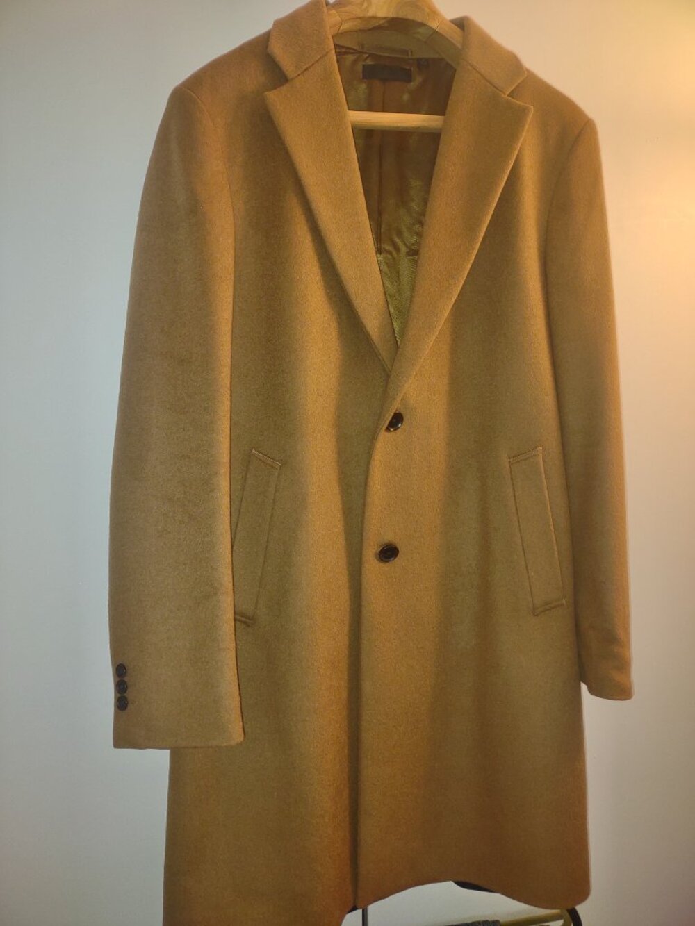 Uniqlo Cashmere Blend Coat Men's Beige Wool Classic Overcoat Size M